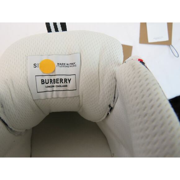 NIB BURBERRY UNION NAVY LEATHER MESH RED LOGO LOW TOP SNEAKERS 9 US 42 ITALY - Picture 10 of 12